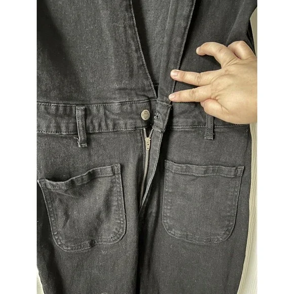 Nasty Gal Black Deep Plunging V Neck Denim Boilersuit Jumpsuit Edgy Grunge Sz 8 - Picture 3 of 15